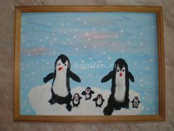 Изготовление открытки с использованием нетрадиционной техники рисования. «Пингвины на льдине». Мастер-класс с пошаговым фото
