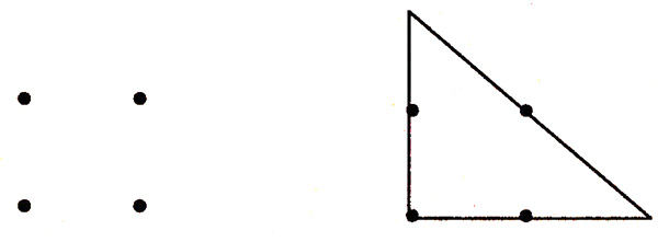 Девять точек треугольника. Соединить 4 точки 3 линиями. Задача 4 точки 3 линии. Соедини четыре точки тремя линиями. Соединить три точки тремя линиями.