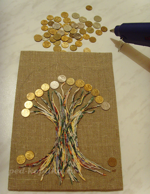 Панно Денежное дерево своими руками из монет и обоев: мастер-класс с фото