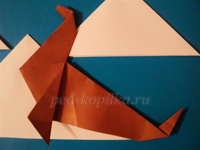 Аппликация Тюлень на льдине в технике оригами