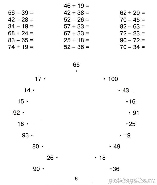 Задача по математике, 2 класс. Сложение и вычитание числе от 1 до 100 с ответами