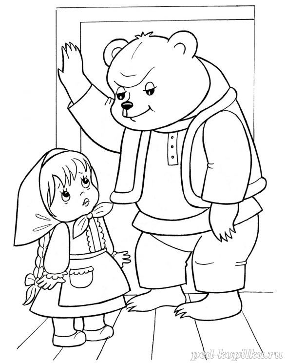 Раскраска к сказке «Маша и медведь»