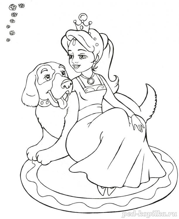 Принцесса с собакой. Раскраска