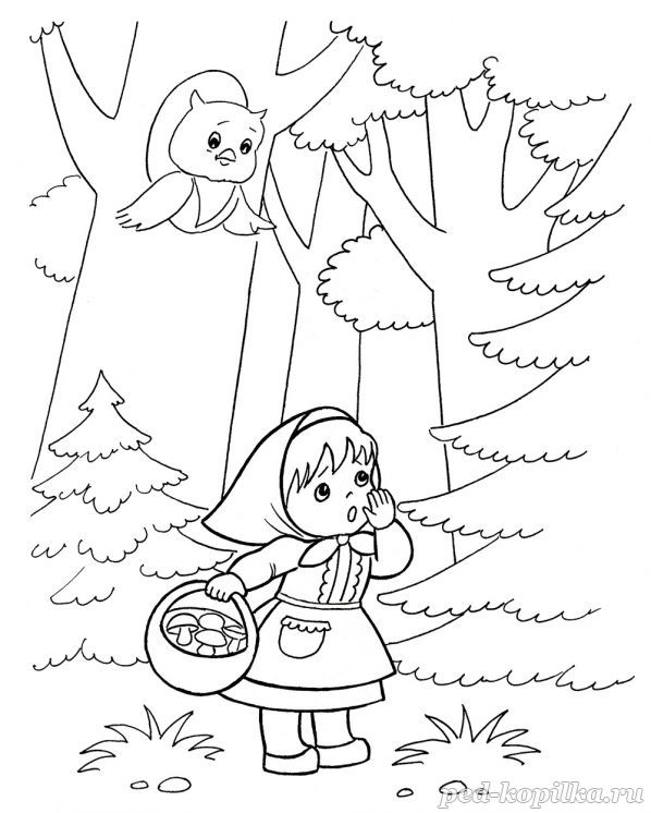 Раскраска к сказке «Маша и медведь»