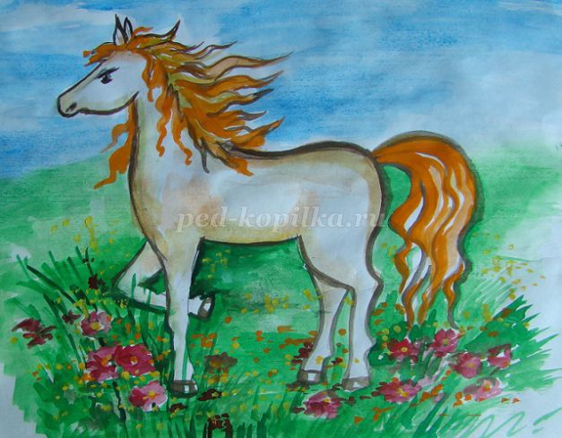 Как нарисовать лошадь цветными карандашами поэтапно