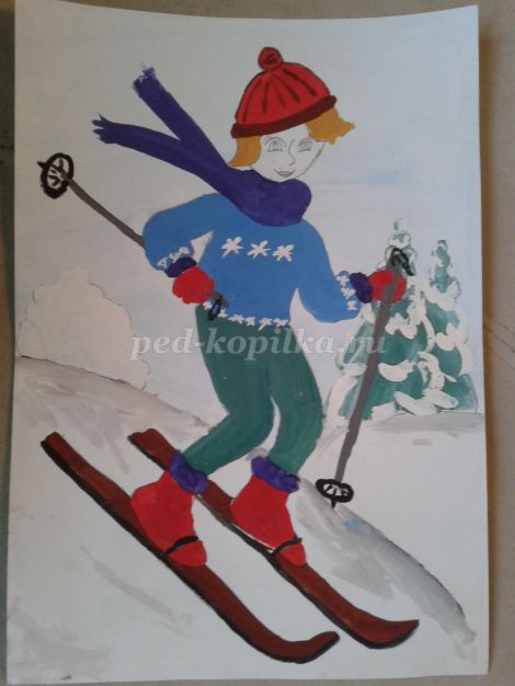 Как нарисовать лыжника карандашом поэтапно ✏