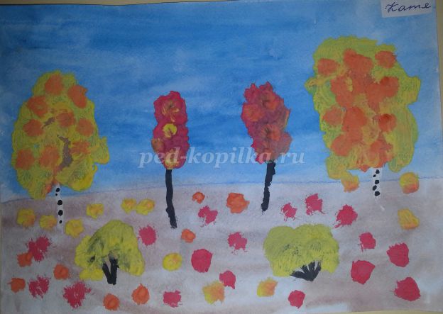 Рисунок осени красками ребенка 5 лет