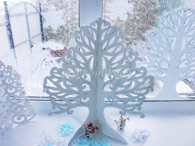 Поделка «Зимнее дерево» из картонной втулки. Мастер-класс с пошаговым фото