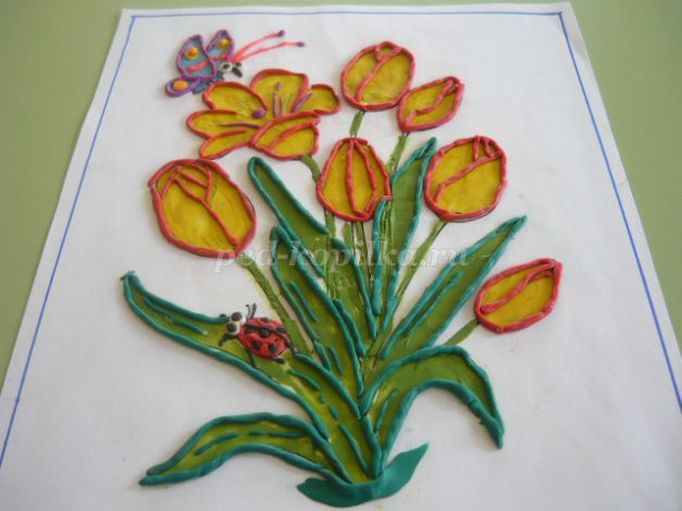 Аппликации из пластилина для детей на тему: Весенние цветы