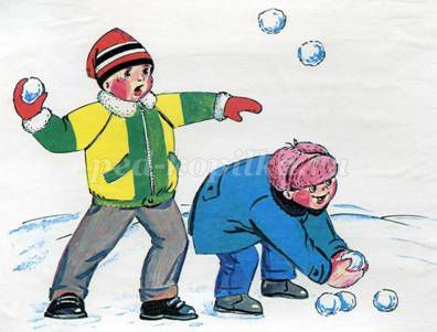 Картинка игра в снежки для детей