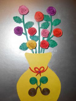 Пластилинография на цветном картоне. Мастер-класс «Ваза с розами»