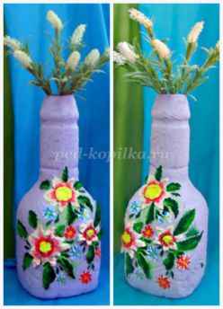 Напольная ваза из пластиковых бутылок с лепными цветами своими руками. Мастер-класс с пошаговыми фото