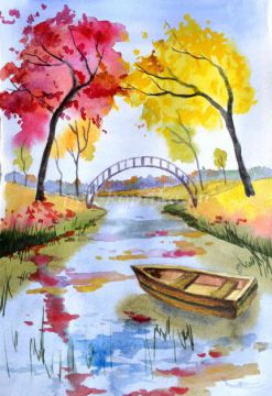 Мастер – класс по рисованию с фото поэтапно на тему: «Осенний пейзаж» в технике рисования по мокрому листу