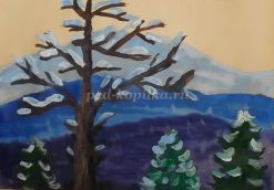Мастер-класс для дошкольников «Зимние пейзажи на цветном фоне гуашью »