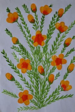 Фантазийная цветочная композиция «Букет из летних полевых цветов» рисунок в технике «пальцевая живопись»