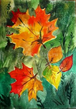 Рисование осенних листьев акварелью поэтапно с фото