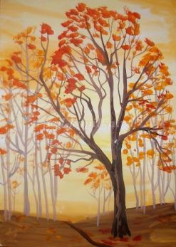 Рисуем Осенние пейзажи поэтапно красками для детей