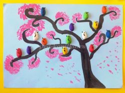 Объёмная аппликация с элементами рисования для детей. Птички на дереве. Мастер-класс с пошаговыми фото