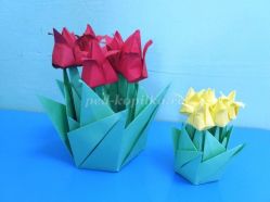 Оригами из бумаги: Тюльпаны для мамы. Мастер-класс