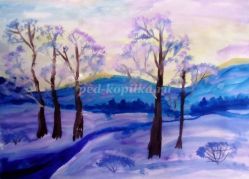 Рисование зимнего пейзажа поэтапно с фото