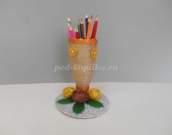 Карандашница - вазочка с оригинальными цветами из фоамирана в подарок. Пошаговый мастер-класс с фото