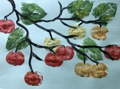 Нетрадиционная техника рисования ветки с яблоками в детском саду поэтапно с фото