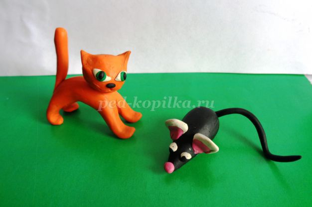 Кошка и мышка из пластилина для детей 5-7 лет. Мастер класс с пошаговым фото