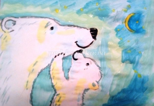 Рисование белых медведей поэтапно с фото для детей 7-10 лет
