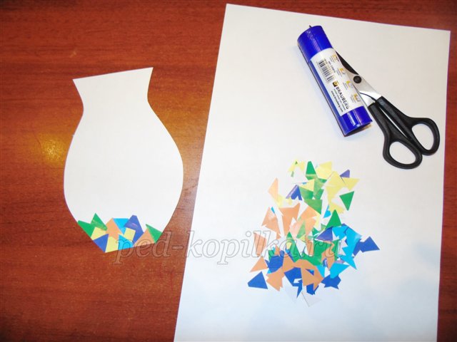Мастер-класс: Объемная аппликация из природного материала с использованием бумажной мозаики «Ваза с цветами»