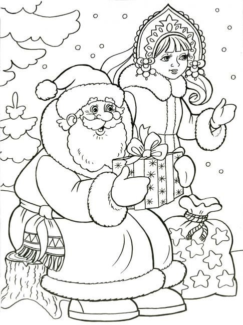 Раскраска. Снеговик и Дед Мороз